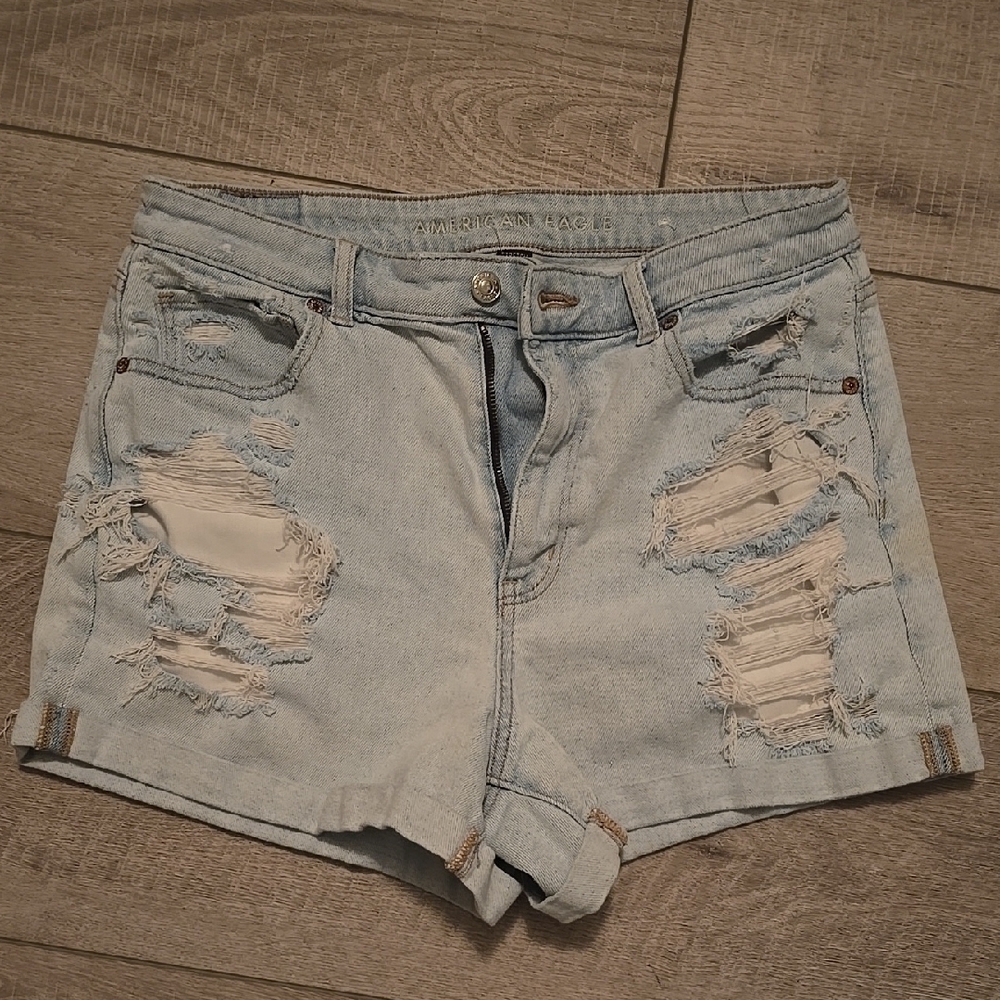 Distressed Light Blue Denim Shorts
